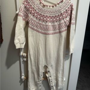 GAP Cream and Pink Knit Baby One-Piece